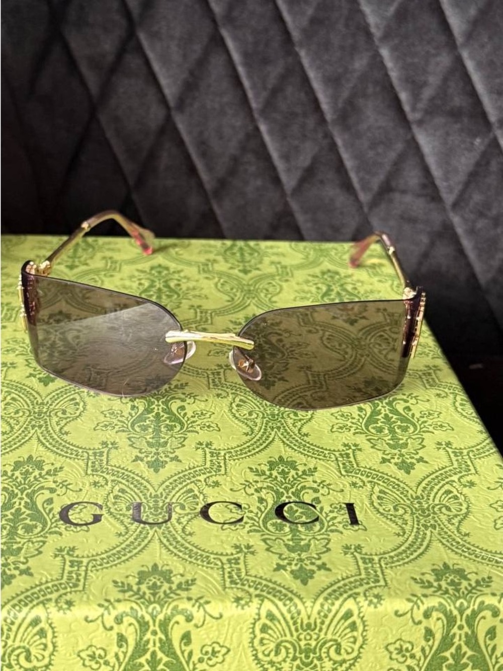 Miu Miu Gold Rimless Sunglasses with Brown Lenses - Picture 3 of 4